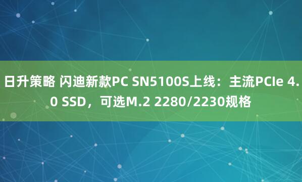 日升策略 闪迪新款PC SN5100S上线：主流PCIe 4.0 SSD，可选M.2 2280/2230规格