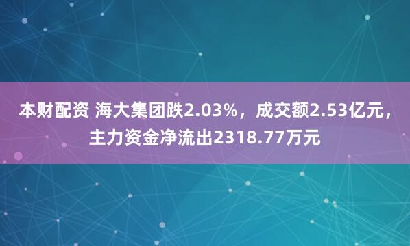 本财配资 海大集团跌2.03%，成交额2.53亿元，主力资金净流出2318.77万元